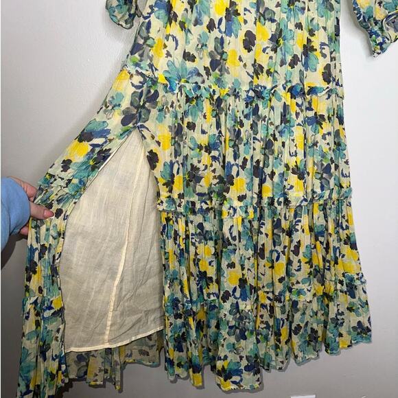 LoveShackFancy Blue Capri Floral Midi Dress Acai Berry Green Yellow Size XS - Picture 7 of 11